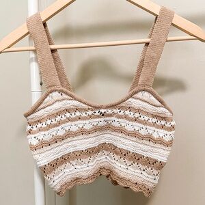 H&M Tan and White Striped Crochet Cropped Tank Top size XS